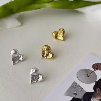 ANENJERY простые серьги-гвоздики неправильной формы в форме сердца для женщин, винтажные нишевые металлические серьги, ювелирный аксессуар