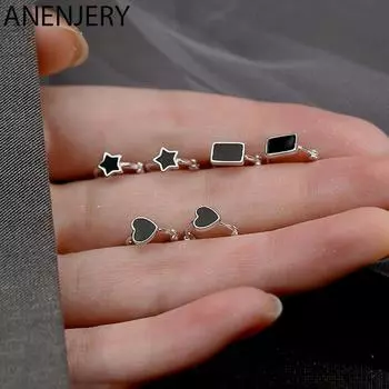 ANENJERY прямоугольные маленькие серьги-кольца со звездой и сердцем, женские простые изысканные мини-серьги в форме круга