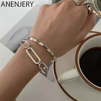 ANENJERY прямоугольный браслет для женщин и мужчин, тайский серебряный регулируемый браслет с геометрическим рисунком, новинка, ювелирные изделия