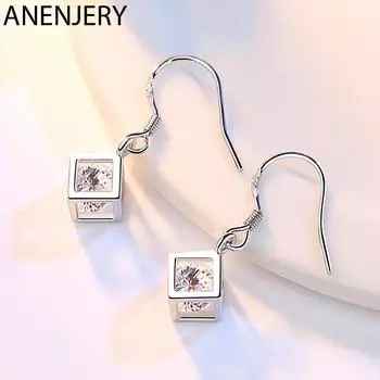 ANENJERY распродажа, серьги-капли с цирконием в форме куба, серьги-капли для женщин, свадебные серьги, ювелирные изделия, подарок, оптовая продажа серебряный