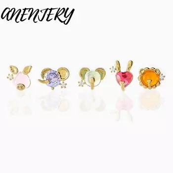 ANENJERY разноцветные серьги-гвоздики с цирконием в виде головы животных для женщин и девочек, повседневные ювелирные изделия, подарки S-E1997