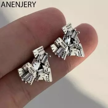 ANENJERY ремонт сломанной любви серьги-гвоздики в форме сердца для женщин уникальный дизайн вечерние украшения в европейском стиле
