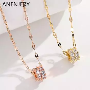 ANENJERY Роскошное элегантное колье с цирконием, модное римское ожерелье с подвеской золотого, серебряного цвета для женщин, ювелирные изделия, оптовая продажа серебряный