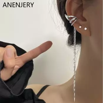 ANENJERY Row Zircon Длинные геометрические плиточные серьги-клипсы для ушей для женщин, ювелирные изделия для вечеринок, 1 шт., браслеты