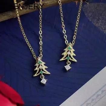 ANENJERY Рождественская елка с цирконием, кулон, ожерелье для женщин, Рождественский день, цепочка на ключицу, ювелирные изделия, Рождественский подарок, аксессуар