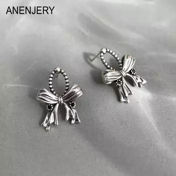 ANENJERY Серьги-гвоздики с бантиками из циркония для женщин, винтажные, состаренные, поделки, изысканные серьги, ювелирные изделия, подарочные аксессуары, aretes