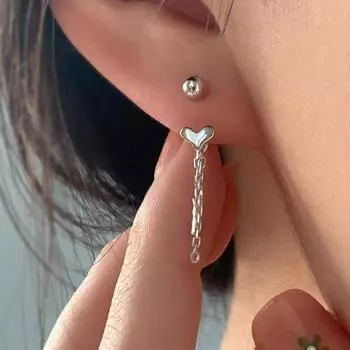 ANENJERY Серьги-гвоздики с цепочкой в форме сердца для женщин, модный дизайн, серьги-гвоздики, индивидуальные ювелирные изделия, фестивальный подарок