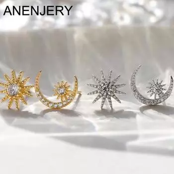 ANENJERY серьги-гвоздики с кубическим цирконием Star Moon для женщин и девочек, новый дизайн ювелирных изделий премиум-класса для вечеринок