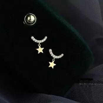 ANENJERY серьги-гвоздики с микро цирконием и улыбающимися звездами для женщин, милые изысканные украшения для свиданий для девочек золотистый