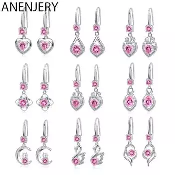 ANENJERY серьги-капли с изображением луны и сердца, короны, цветов, капель воды, животных, серьги-капли для женщин, очаровательные циркониевые универсальные аксессуары, вечерние ювелирные изделия