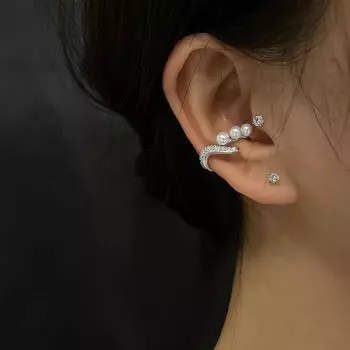 ANENJERY серьги-клипсы с геометрическим цирконием и жемчугом для женщин без отверстия для уха, индивидуальные вечерние ювелирные изделия, подарок, 1 шт. золотой