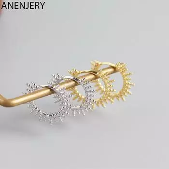 ANENJERY серьги-кольца с бусинами для женщин, французские золотые, серебряные маленькие круглые серьги, ювелирные изделия, оптовая продажа