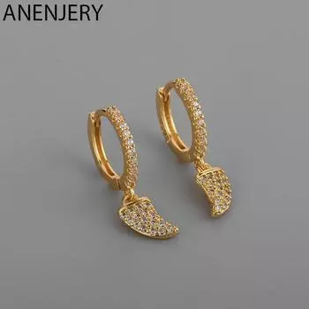 ANENJERY серьги-кольца с геометрическими рогами для женщин, предотвращающие аллергию, блестящие серьги с цирконием, изящные ювелирные изделия