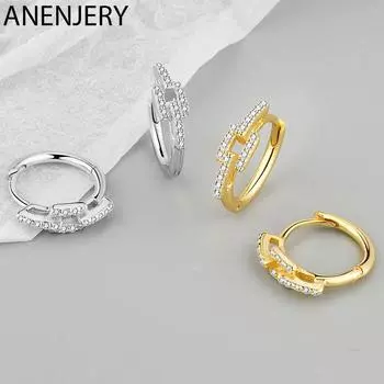 ANENJERY серьги-кольца с геометрической пряжкой и цирконием для женщин, креативные круглые обручи, ювелирные изделия серебряный