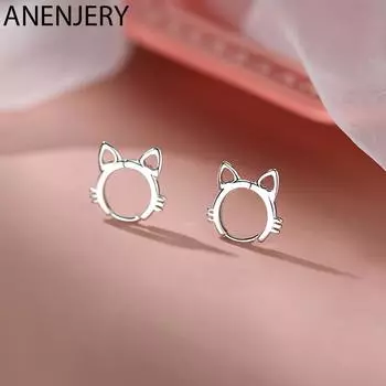 ANENJERY серьги-кольца с изображением кота для женщин, милый темпераментный подарок для девочек, ювелирные изделия для свиданий серебряный