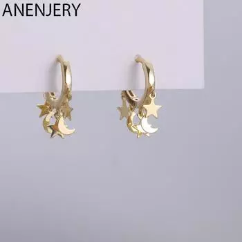 ANENJERY серьги-кольца с луной и звездами, женские французские простые круглые серьги, ювелирные изделия ручной работы, оптовая продажа