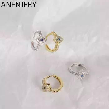 ANENJERY серьги-кольца с микроцирконами и глазами, простые креативные женские серьги, дропшиппинг серебряный