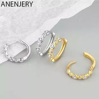 ANENJERY серьги-кольца с микроцирконом для женщин, нишевый дизайн, свежие простые студенческие украшения, подарок другу серебряный
