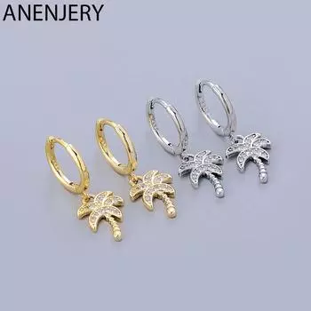 ANENJERY серьги-кольца с подвеской в форме дерева из циркона для женщин, креативные ювелирные изделия для продажи серебряный