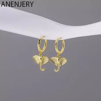 ANENJERY серьги-кольца со слоном женские простые милые украшения в этническом стиле серебряный