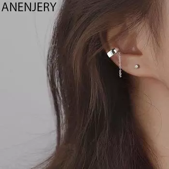 ANENJERY серьги-манжеты для женщин, серьги-клипсы с цепочкой и кисточками без пирсинга, асимметричные украшения