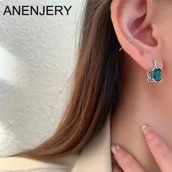 ANENJERY серьги с цирконием для женщин, геометрические серьги-гвоздики в стиле ретро, ювелирные изделия, подарки для девочек ярко-зеленый