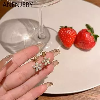 ANENJERY серьги с цветком циркона для женщин, новые модные легкие роскошные модные серьги, ювелирные аксессуары, оптовая продажа