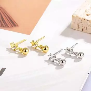 ANENJERY Серьги с круглыми бусинами из циркония для женщин, уникальные, простые, универсальные, компактные, новые серьги, ювелирный подарок белый