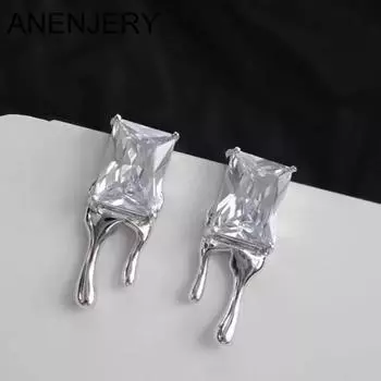 ANENJERY серьги с квадратным цирконием в форме капли для женщин, корейские модные серьги с пряжками, модные ювелирные аксессуары onesize