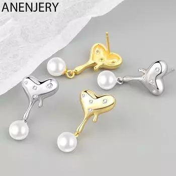 ANENJERY серьги с жемчугом неправильной жидкой формы и цирконием для женщин, креативные ювелирные изделия-гвоздики золотой