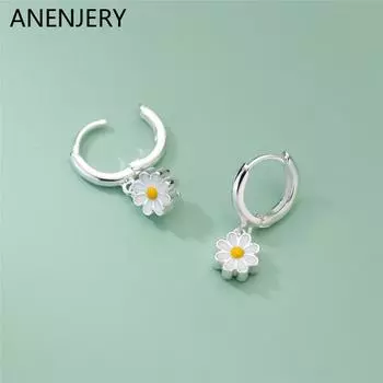 ANENJERY Серьги серебряного цвета с цветком ромашки для женщин, простые модные изысканные вечерние ювелирные аксессуары, подарки серебряный