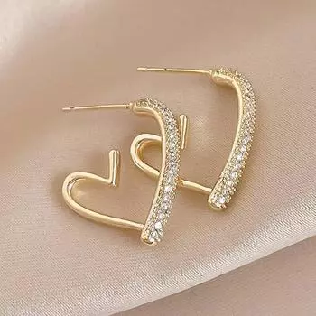 ANENJERY серьги золотого и серебряного цвета с цирконием в виде сердца для женщин, изысканный уникальный дизайн, ювелирное изделие, подарок