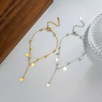 Anenjery Heart Love Tassel Round Bead Ankleband Женская новая высококачественная модная универсальная цепочка на щиколотку ювелирное изделие в подарок белый