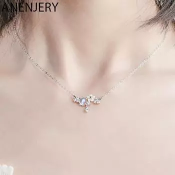 ANENJERY серебряное цветное ожерелье с цветком в виде кристальной ракушки для женщин, милая цепочка на ключицы, ювелирные изделия для девочек, оптовая продажа разноцветный