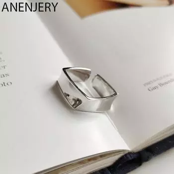 ANENJERY серебряное цветное полированное нерегулярное квадратное открытое кольцо с геометрическим рисунком для женщин, вечерние ювелирные аксессуары, подарки Resizable