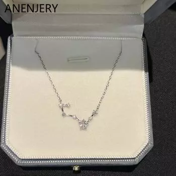 ANENJERY серебряное ожерелье со звездой и цирконием для женщин, изысканный простой дизайн, цепочка на воротник, подарочные ювелирные изделия серебряный