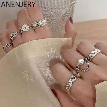 ANENJERY серебряные цветные мульти-стильные кольца для женщин и мужчин, геометрические кольца на открытый палец, ювелирные изделия для вечеринок, оптовая продажа Resizable
