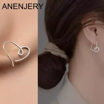ANENJERY серебряные цветные серьги-гвоздики с жареным тестом и сердечками для женщин, простые модные ювелирные изделия серебряный