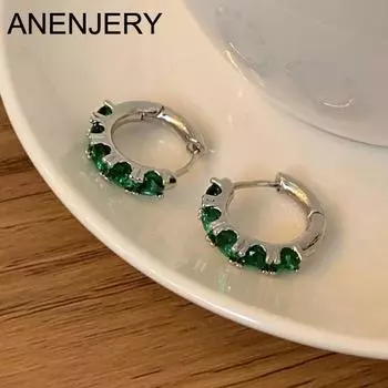 ANENJERY серебряные цветные серьги-кольца неправильной формы с цирконием для женщин, новые модные простые украшения для ушей Huggies, аксессуары