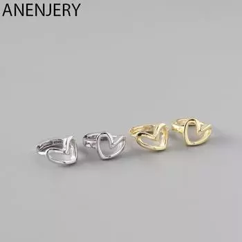 ANENJERY серебряные маленькие серьги-кольца с полым сердцем, французские ювелирные изделия с геометрическим узором, оптовая продажа, дропшиппинг серебряный