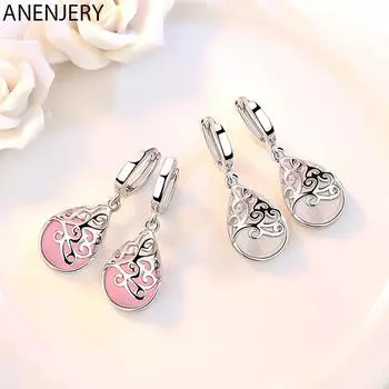 ANENJERY серебряные модные вечерние ювелирные изделия для вечеринок с лунным камнем и опалом, серьги-капли для женщин, ювелирные изделия, лучший подарок, S-E321 белый