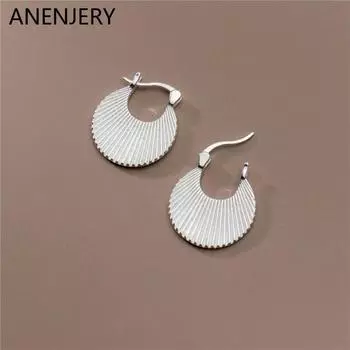 ANENJERY серебряные серьги-кольца с геометрической текстурой в полоску для женщин, простой нишевый дизайн, ювелирные аксессуары серебряный