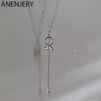 ANENJERY Серебряный цвет, большой циркониевый круг, ожерелье обещание, простая нежная цепочка на ключицы, ожерелье с кисточкой