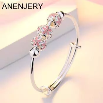 ANENJERY серебряный цвет браслет с цветком сакуры для женщин новый дизайн роскошные свадебные украшения для вечеринки подарок подруге