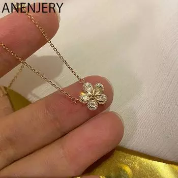 ANENJERY серебряный цвет циркон маленький цветок ожерелье женская блестящая цепочка на ключицы кулон на ключицу