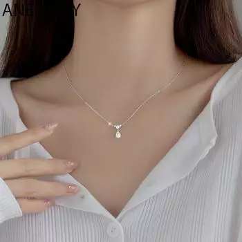 ANENJERY серебряный цвет медь циркон капля воды ожерелье ниша изящная цепочка на ключицу женская