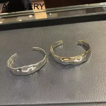 ANENJERY серебряный цвет, неравномерные плоские вогнутые широкие браслеты-манжеты и браслеты для женщин и мужчин, нишевые винтажные ювелирные аксессуары