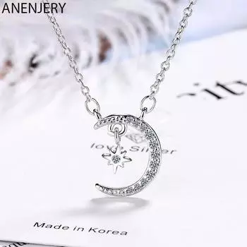 ANENJERY серебряный цвет, нежная цепочка на ключицы с луной и звездой, ожерелья с цирконом для женщин, ювелирные изделия, подарки, дропшиппинг S-N476