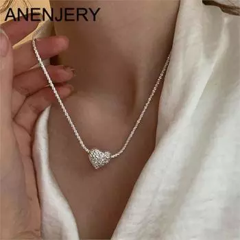 ANENJERY серебряный цвет с текстурой лавы, кулон в форме сердца, ожерелье для женщин, нежная цепочка на ключицы, очаровательные украшения для девочек onesize
