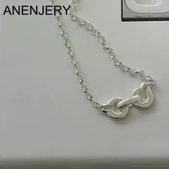 ANENJERY серебряный цветной кулон с замком, ожерелье-цепочка для женщин, изысканное колье-чокер с геометрическим рисунком, ожерелье-цепочка, ювелирные изделия